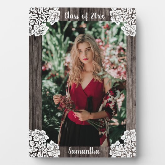 木素朴とレースのクラス年写真 フォトプラーク (正面)