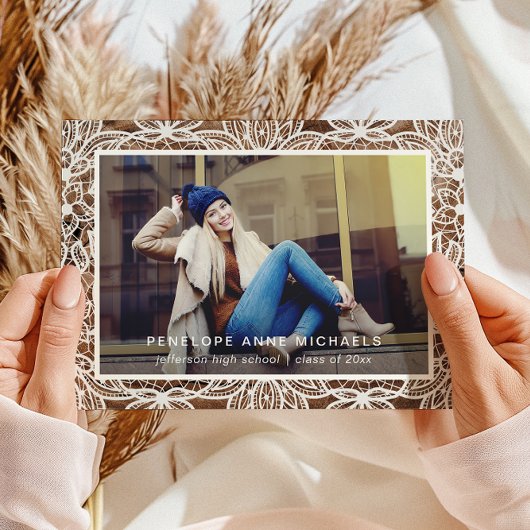 木素朴とレースの写真の卒業発表 案内状