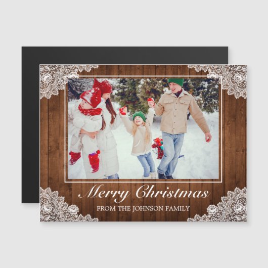 木素朴とレースの写真メリークリスマスグリーティング (正面/裏面)