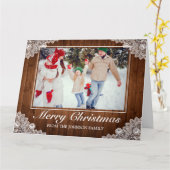 木素朴とレースの写真メリークリスマスグリーティング カード (黄色い花)