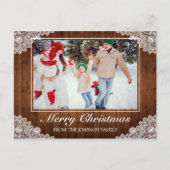 木素朴とレースの写真メリークリスマスグリーティング 案内ポストカード (正面)