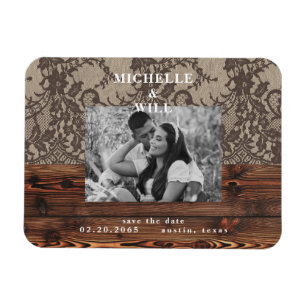 木素朴とレースの写真Date Magnetを保存 マグネット