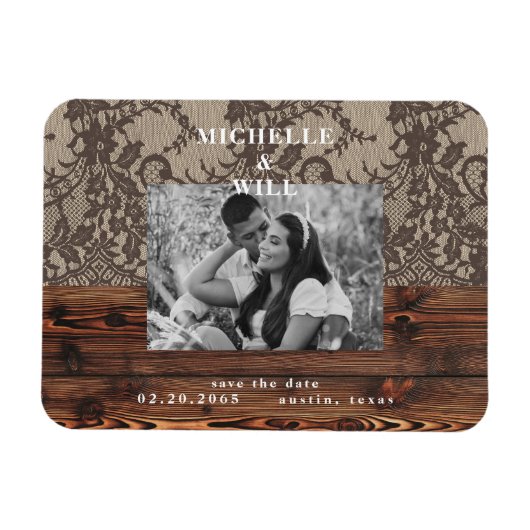 木素朴とレースの写真Date Magnetを保存 マグネット (横)