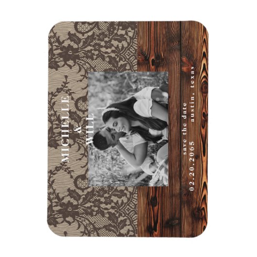 木素朴とレースの写真Date Magnetを保存 マグネット (縦)