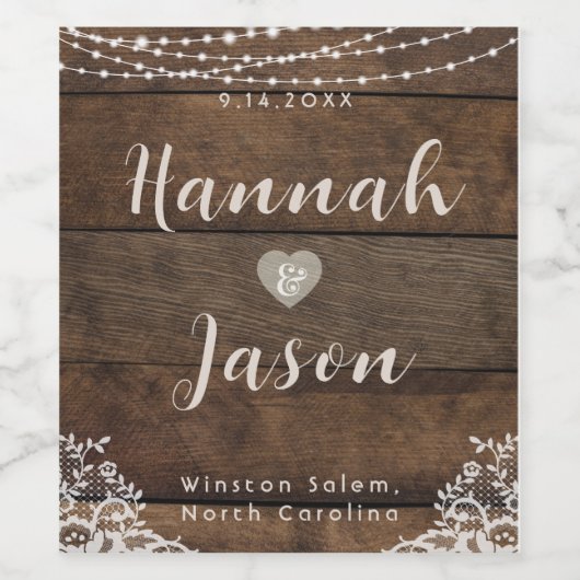 木素朴とレースの国の結婚式のワインラベル ワインラベル (シングルラベル)