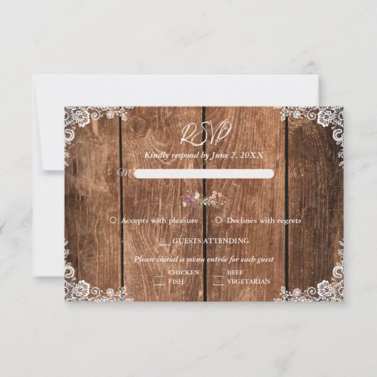 木素朴とレースの国の結婚式 出欠カード (正面)