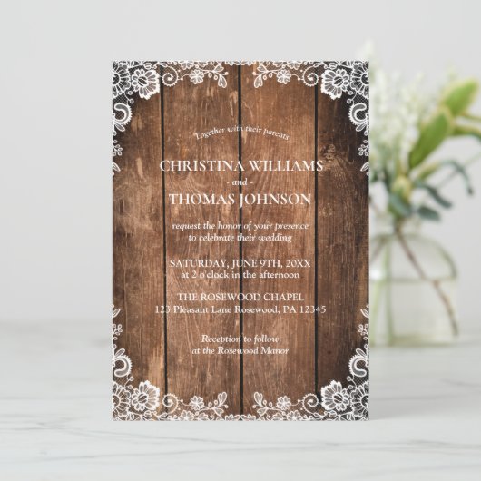 木素朴とレースの国の結婚式 招待状 (スタンド正面)