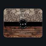 木素朴とレースの結婚式の日付を保存 マグネット<br><div class="desc">木素朴とレースのモノグラム日付を保存。結婚のモダンフォント。マグネット.</div>