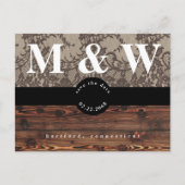 木素朴とレースの結婚式の日付を保存 案内ポストカード (正面)
