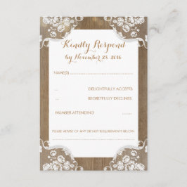 木素朴とレースの結婚式RSVP 出欠カード