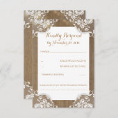 木素朴とレースの結婚式RSVP 出欠カード (正面/裏面)