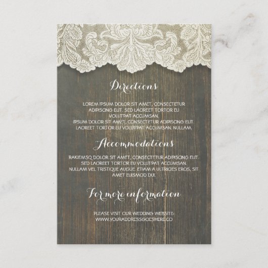 木素朴とレースの結婚詳細 – 情報 エンクロージャーカード (正面)