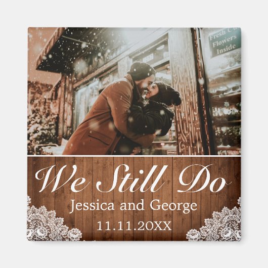 木素朴とレース私たちはまだ記念写真を行う マグネット (正面)