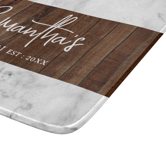 木素朴と大理石のキッチンパーソナライズされたガラス カッティングボード (角)