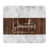 木素朴と大理石のキッチンパーソナライズされたガラス カッティングボード (正面)
