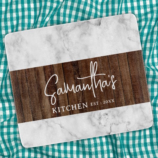 木素朴と大理石のキッチンパーソナライズされたガラス カッティングボード