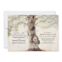 木素朴と彫りハート結婚式招待状