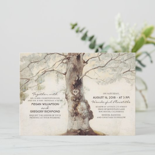 木素朴と彫りハート結婚式招待状 招待状 (スタンド正面)