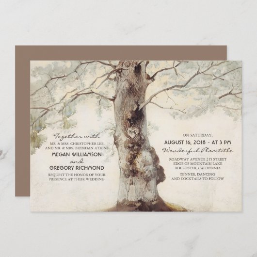 木素朴と彫りハート結婚式招待状 招待状 (正面/裏面)