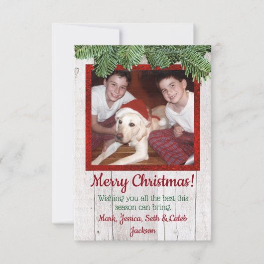 木素朴と松のフォトクリスマスカード 招待状 (正面)