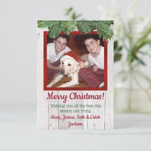 木素朴と松のフォトクリスマスカード 招待状 (スタンド正面)