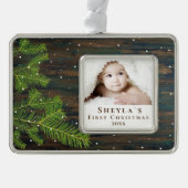 木素朴と松のベビー初めてのクリスマス写真 シルバープレートフレームオーナメント (正面)