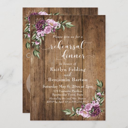 木素朴と水の色の花リハーサルディナー 招待状 (正面/裏面)