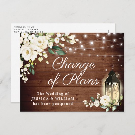 木素朴と白のバラのランタン計画の変更 ポストカード (正面/裏面)