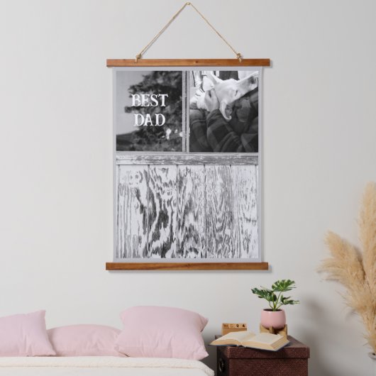 木素朴と窓の白黒の写真 吊り下げ型タペストリー (寝室)