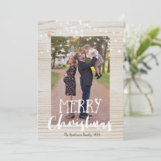 木素朴と糸のライトフォトメリークリスマス シーズンカード (スタンド正面)