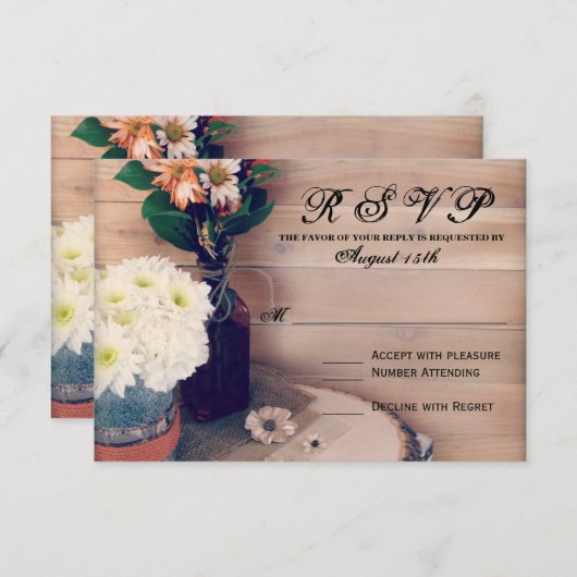 木素朴と花の結婚式RSVPカード 出欠カード (正面/裏面)