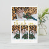 木素朴と金ゴールド結婚の感謝| 4写真 サンキューカード (スタンド正面)