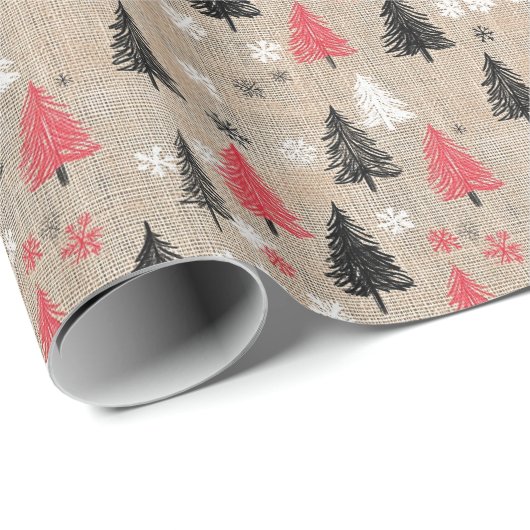 木素朴と雪の結晶を使用したクリスマスクリップアート ラッピングペーパー (ロールコーナー)