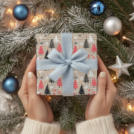 木素朴と雪の結晶を使用したクリスマスクリップアート ラッピングペーパー