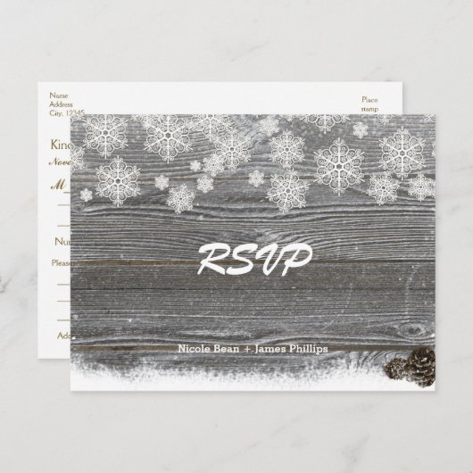 木素朴と雪片の結婚式RSVPポストカード インビテーションポストカード (正面/裏面)
