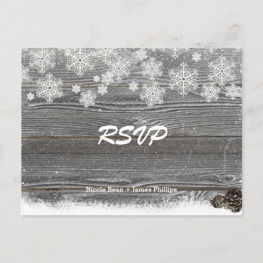 木素朴と雪片の結婚式RSVPポストカード インビテーションポストカード (正面)