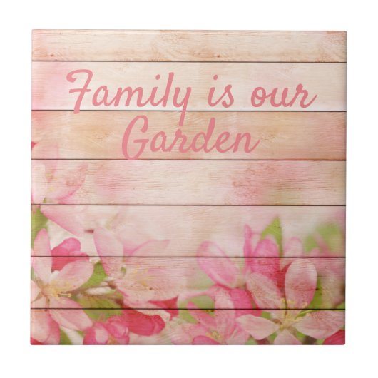 木素朴にピンク色の花 タイル (正面)