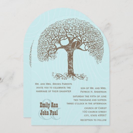 木素朴に座る森の愛結婚鳥 招待状 (正面/裏面)