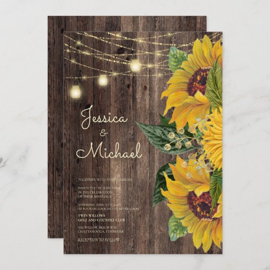 木素朴のひまわり結婚灯 招待状 (正面/裏面)