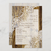 木素朴のカップルがシャワーを浴結婚びる白いレース 招待状 (正面/裏面)