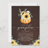 木素朴のカボチャとヒマワリ秋ベビーシャワー 招待状 (正面)