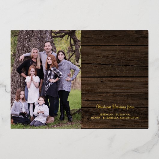 木素朴のキリスト教聖句のクリスマス写真 箔シーズンカード (正面)