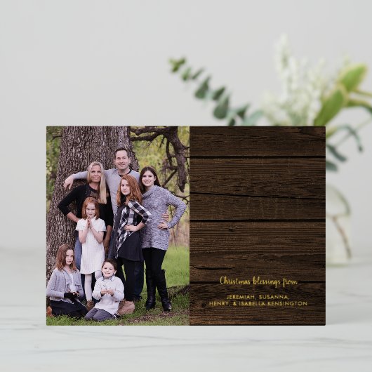 木素朴のキリスト教聖句のクリスマス写真 箔シーズンカード (立ち正面)