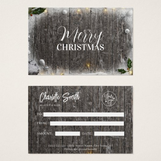 木素朴のクリスマスのギフト券 (正面&裏面)