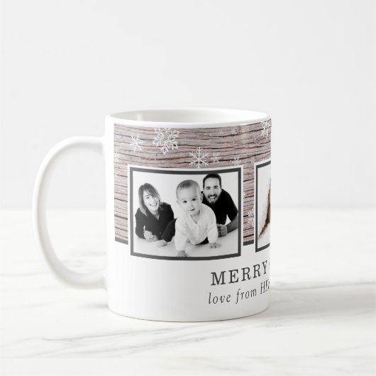 木素朴のクリスマススノーフレーク3フォトコラージュ コーヒーマグカップ (左)