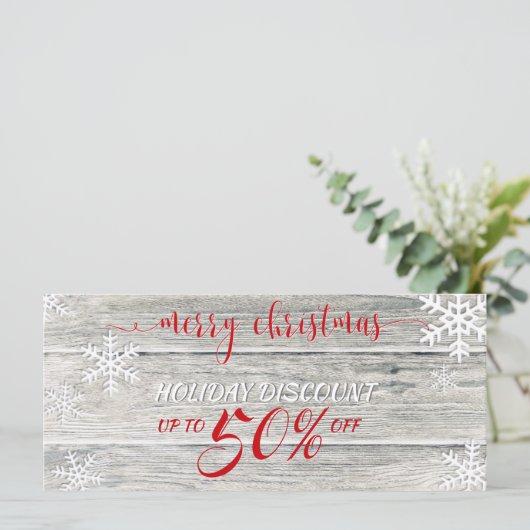 木素朴のクリスマススノーフレーク – 割引カード (スタンド正面)