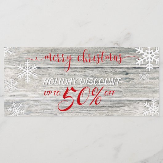 木素朴のクリスマススノーフレーク – 割引カード (正面)