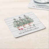 木素朴のクリスマスツリーファミリー名 スクエアペーパーコースター (アングル)