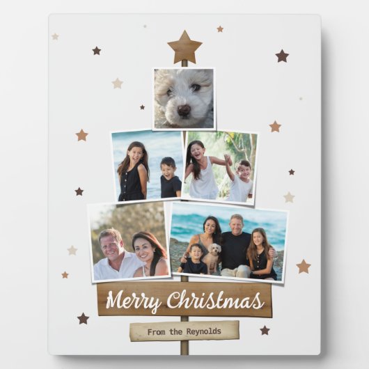 木素朴のクリスマスツリー | 5枚の写真コラージュ フォトプラーク (正面)