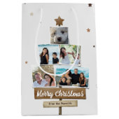 木素朴のクリスマスツリー | 5枚の写真コラージュ ミディアムペーパーバッグ (正面)